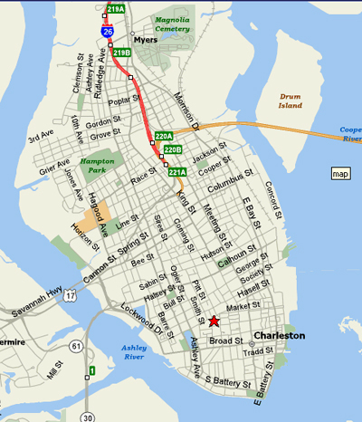 Map of Downtown Charleston SC